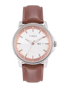 Timex Men White Dial & Brown Leather Straps Analogue Watch TWEG17210