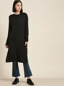 ether Women Black Solid Longline Pullover