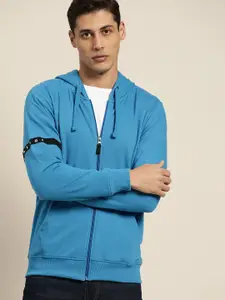 ether Men Blue Solid Hooded Sweatshirt