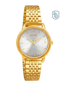 Sonata Women Silver-Toned Brass Embellished Dial & Gold Toned Stainless Steel Bracelet Style Straps Analogue Watch