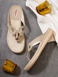 Shezone Women Cream Open Toe Flats