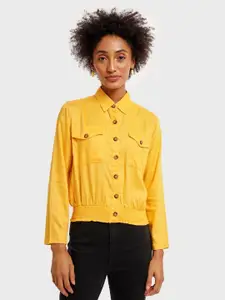 Bewakoof Yellow Mandarin Collar Shirt Style Top