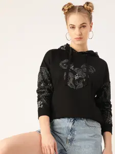 Kook N Keech Disney Women Black & White Mickey Mouse Printed Hooded Sweatshirt