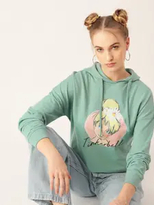 Kook N Keech Disney Women Green Tinkerbell Printed Hooded Sweatshirt