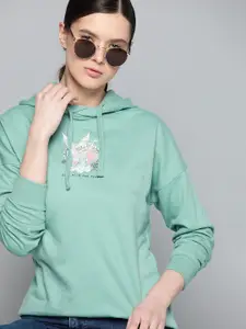 Kook N Keech Disney Women Green Tinkerbell Print Hooded Sweatshirt