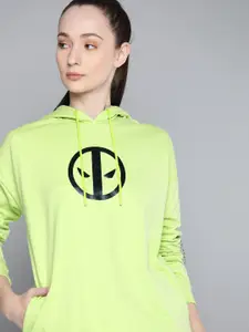 Kook N Keech Marvel Women Green & Black Printed Hooded Sweatshirt