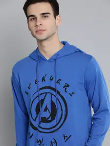 Kook N Keech Marvel Men Blue & Black Avengers Printed Hooded Sweatshirt