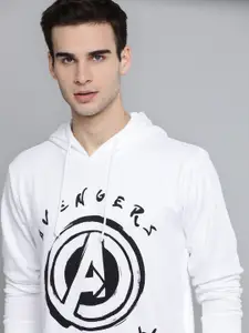 Kook N Keech Marvel Men White Avengers Print Hooded Sweatshirt