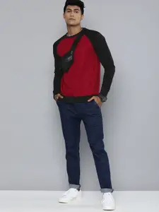 Kook N Keech Men Red Solid Sweatshirt with Contrast Sleeves