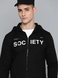Kook N Keech Men Black Printed Detail Hooded Sweatshirt