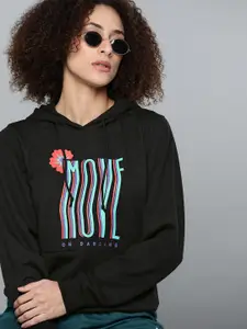 Kook N Keech Women Black Printed Hooded Sweatshirt