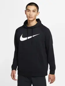 Nike Men Black Printed Dri-Fit Hooded Training Sweatshirt