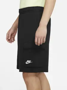 Nike Men Black Mid-Rise Solid Club Fit Cargo Shorts