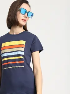 Bewakoof Women Sunset Multi Block Stripes Slim Fit T-shirt