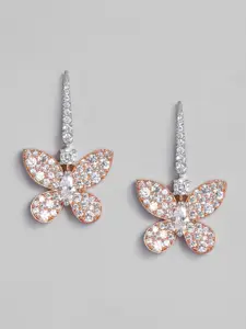 MIDASKART Rhodium-Plated Rose Gold & Silver-Toned Butterfly Drop Earrings