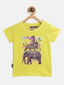 Gini and Jony Infant Boys Lime Green Animals Printed Pure Cotton T-shirt