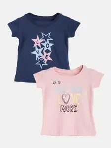 Gini and Jony Infant Girls Pack of 2 Printed Pure Cotton T-shirts