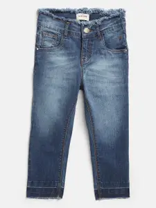 Gini and Jony Girls Blue Slim Fit Light Fade Stretchable Jeans with Frayed Waist & Hem