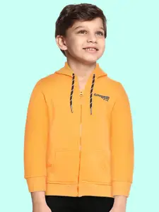 Gini and Jony Boys Orange & Black Printed Back Hooded Sweatshirt