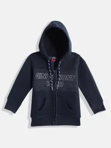 Gini and Jony Boys Navy Blue & Grey Brand Logo Print Hooded Sweatshirt
