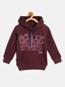 Gini and Jony Boys Burgundy Tropical Print Hooded Sweatshirt
