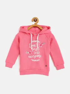 Gini and Jony Infant Girls Pink Printed Hooded Sweatshirt