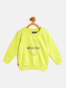 Gini and Jony Boys Fluorescent Green & Black Pure Cotton Brand Logo Print Sweatshirt
