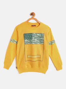 Gini and Jony Boys Mustard Yellow & Green Pure Cotton Printed Sweatshirt