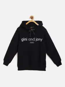 Gini and Jony Boys Black & Grey Brand Logo Print Hooded Sweatshirt