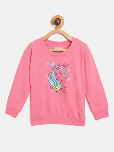 Gini and Jony Infant Girls Pink Cotton Printed Sweatshirt