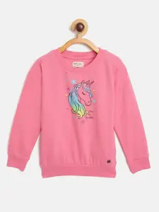 Gini and Jony Girls Pink Cotton Printed Sweatshirt