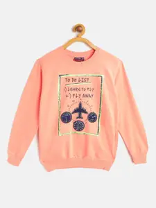 Gini and Jony Boys Peach-Coloured & Navy Pure Cotton Printed Sweatshirt