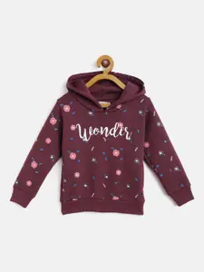 Gini and Jony Girls Purple Typography Print Hooded Sweatshirt