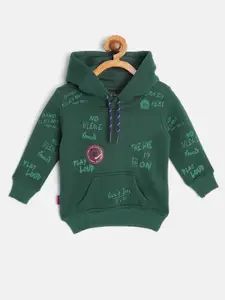Gini and Jony Boys Green Typography Printed Hooded Sweatshirt