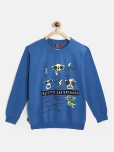 Gini and Jony Boys Navy Blue & Black Graphic Print Cotton Sweatshirt