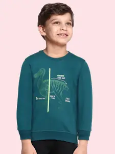 Gini and Jony Boys Teal Green Pure Cotton Printed Sweatshirt