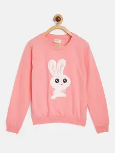 Gini and Jony Girls Pink Cotton Bunny Rabbit Applique Sweatshirt