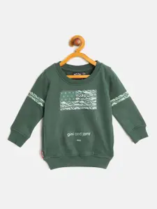 Gini and Jony Boys Olive Green Pure Cotton Printed Sweatshirt