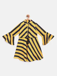 Bella Moda Girls Yellow & Black Striped Fit & Flare Dress