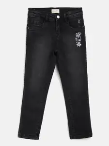 Gini and Jony Girls Charcoal Grey Light Fade Embroidered Stretchable Jeans
