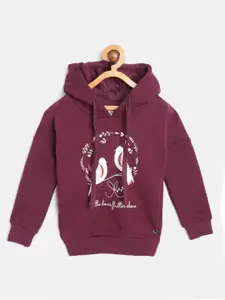 Gini and Jony Girls Burgundy Printed Hooded Sweatshirt