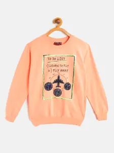 Gini and Jony Boys Peach-Coloured & Navy Pure Cotton Printed Sweatshirt
