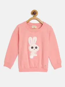 Gini and Jony Girls Pink Cotton Bunny Rabbit Applique Sweatshirt