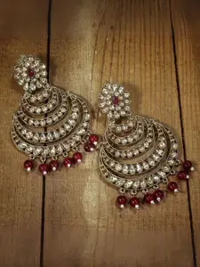 I Jewels Gold-Plated & Maroon Embellished Crescent Shaped Chandbalis