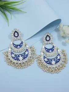 I Jewels Gold-Plated & Blue Enamelled Crescent Shaped Chandbalis