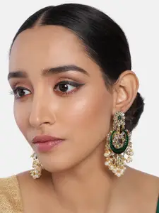 I Jewels Gold-Plated & Green Crescent Shaped Studded Chandbalis