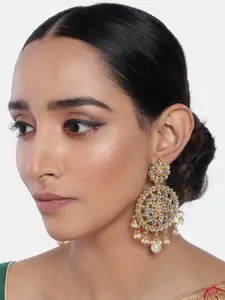 I Jewels Gold-Plated Kundan Studded Circular Drop Earrings