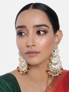 I Jewels Gold-Plated Maroon Crescent Shaped Pearl & Kundan Studded Chandbalis