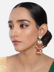 I Jewels Gold-Plated & Red Dome Shaped Enamelled Jhumkas