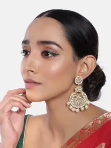 I Jewels White Gold-Plated Kundan Studded Chandbali Earrings